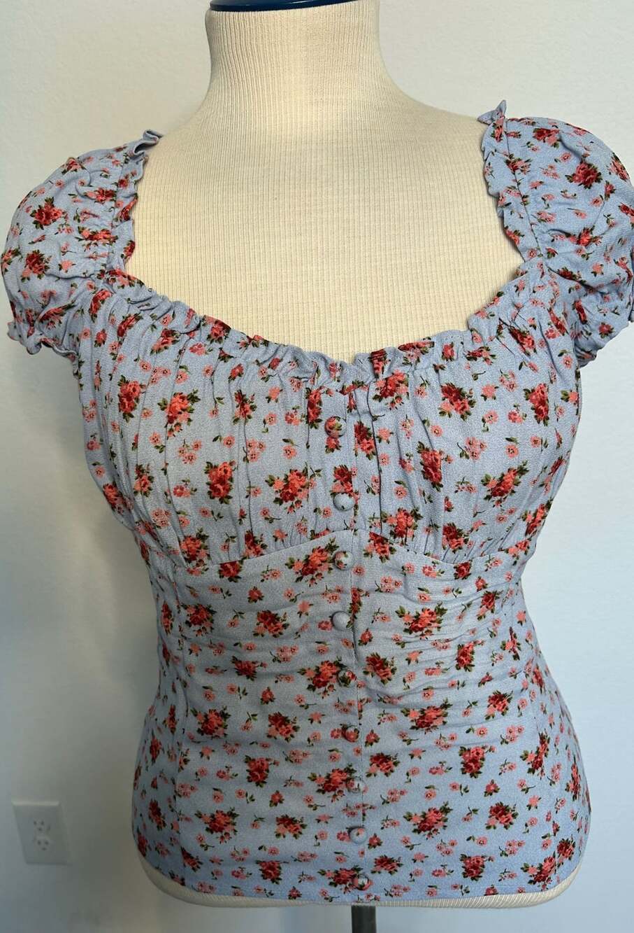 Reformation Floral Blue Sweetheart Blouse - Size 12